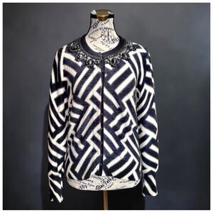 Tracy Reese Geometric Knit Jacket with Embellished Neckline – Size Medium